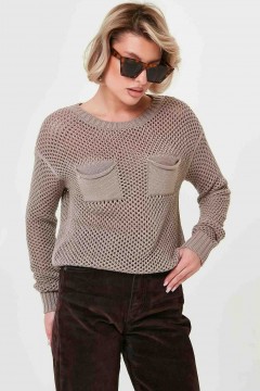 Джемпер тёмно-бежевый с накладными карманами Happychoice