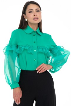 Блузка зелёная с рукавами из органзы