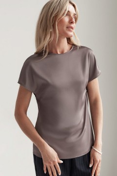 Блузка кофейного цвета из сатина с коротким рукавом D29.276