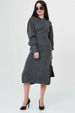 Платье вязаное серое с длинными рукавами Happychoice