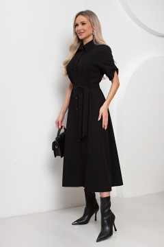 Платье длинное чёрное с поясом Кармелита №1 Valentina(фото5)