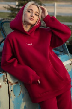 Худи оверсайз с начёсом бордового цвета Kosmos