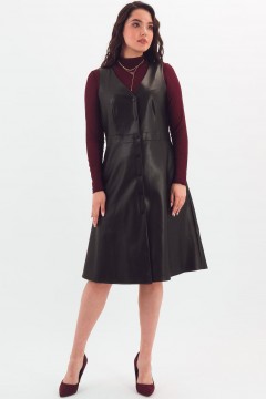 Сарафан чёрный из эко-кожи Braslava