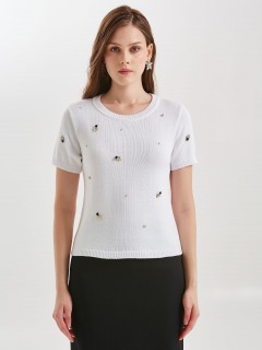 Блуза белая вязаная с пришивными стразами Priz(фото3)