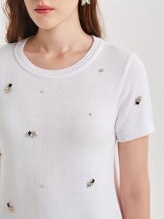 Блуза белая вязаная с пришивными стразами Priz(фото4)