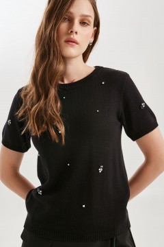 Блуза чёрная вязаная с пришивными стразами Priz