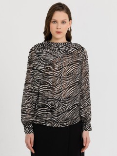 Блуза чёрная из шифона с принтом Priz(фото3)