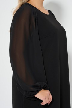 Платье чёрное А-силуэта с объёмными рукавами Dora(фото7)