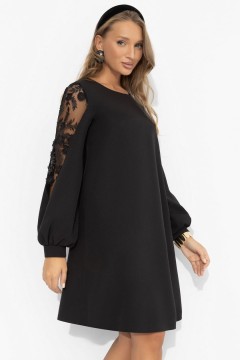 Платье чёрное нарядное с декором на рукавах Charutti