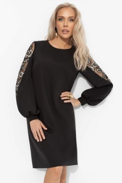 Платье чёрное нарядное с декором на рукавах Charutti(фото5)