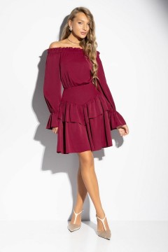 Платье бордовое с открытыми плечами из дубайского шёлка Charutti(фото2)