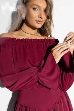 Платье бордовое с открытыми плечами из дубайского шёлка Charutti(фото4)