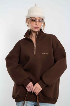 Свитшот на молнии из футера коричневого цвета Kosmos