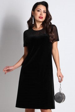 Платье черное бархатное коктейльное с коротким рукавом Сияющая красота, премиум SelenaSonata