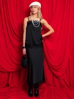 Топ чёрный в бельевом стиле на тонких бретелях с кружевом Kosmos(фото2)