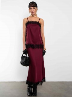 Топ бордовый в бельевом стиле на тонких бретелях с кружевом Kosmos(фото2)