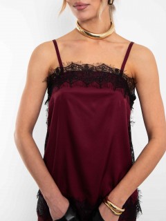 Топ бордовый в бельевом стиле на тонких бретелях с кружевом Kosmos(фото3)