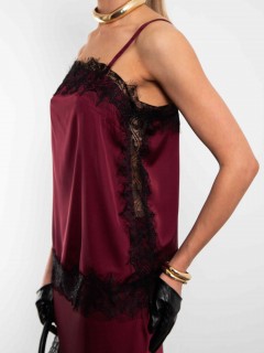 Топ бордовый в бельевом стиле на тонких бретелях с кружевом Kosmos(фото4)