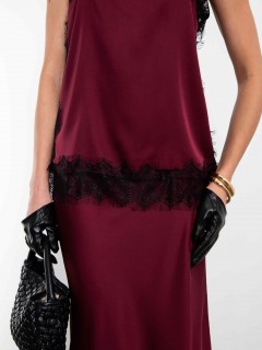 Топ бордовый в бельевом стиле на тонких бретелях с кружевом Kosmos(фото5)