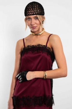 Топ бордовый в бельевом стиле на тонких бретелях с кружевом Kosmos