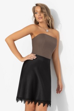 Юбка атласная чёрная с кружевом Charutti