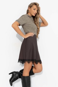 Юбка атласная коричневая с кружевом Charutti(фото6)