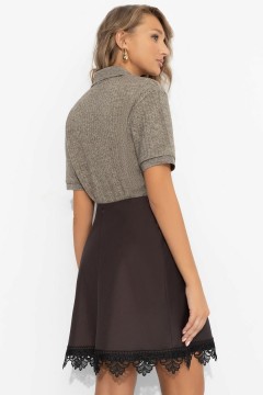 Юбка атласная коричневая с кружевом Charutti(фото8)