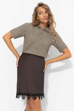 Юбка атласная коричневая с кружевом Charutti(фото4)