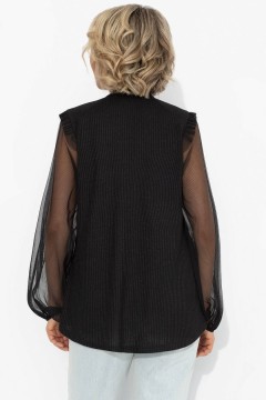 Блузка чёрная из трикотажа с рукавами из сетки Charutti(фото6)