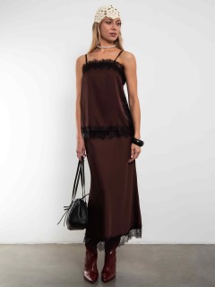 Топ в бельевом стиле на тонких бретелях с кружевом в шоколадном цвете Kosmos(фото2)