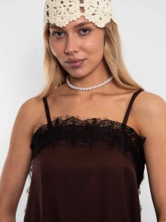 Топ в бельевом стиле на тонких бретелях с кружевом в шоколадном цвете Kosmos(фото4)