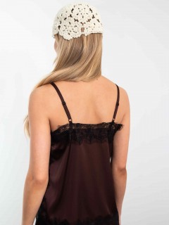 Топ в бельевом стиле на тонких бретелях с кружевом в шоколадном цвете Kosmos(фото8)