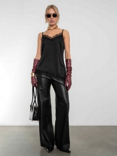 Топ чёрный в бельевом стиле на тонких бретелях с кружевом Kosmos(фото2)