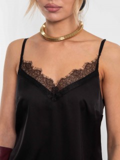 Топ чёрный в бельевом стиле на тонких бретелях с кружевом Kosmos(фото3)