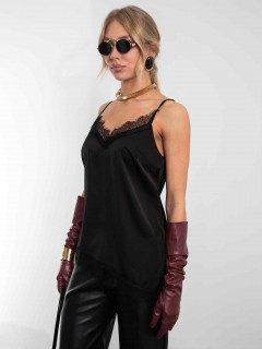 Топ чёрный в бельевом стиле на тонких бретелях с кружевом Kosmos(фото4)