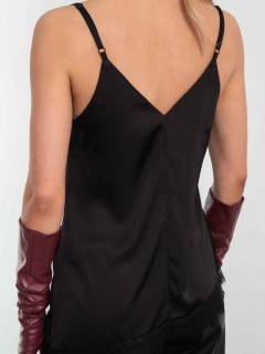 Топ чёрный в бельевом стиле на тонких бретелях с кружевом Kosmos(фото7)