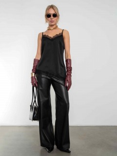 Брюки чёрные из экокожи на замше Kosmos(фото2)