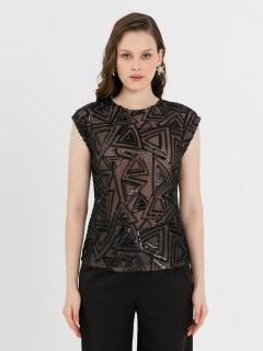 Блузка чёрная из сетки с пайетками Priz(фото5)