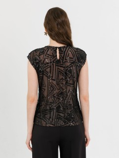 Блузка чёрная из сетки с пайетками Priz(фото7)