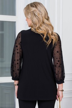 Туника чёрная с рукавами из сетки Lavira(фото4)