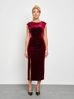 Платье бархатное бордовое с высоким разрезом Jetty(фото7)