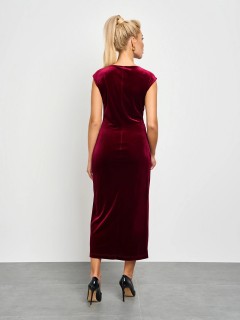 Платье бархатное бордовое с высоким разрезом Jetty(фото10)