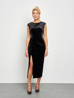 Платье бархатное чёрное с высоким разрезом Jetty(фото8)