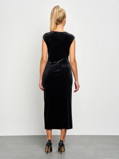 Платье бархатное чёрное с высоким разрезом Jetty(фото12)