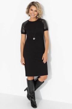 Платье чёрное с рукавами из экокожи Charutti(фото2)