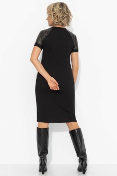 Платье чёрное с рукавами из экокожи Charutti(фото6)