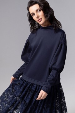 Платье комбинированное синее с кружевом Charutti(фото3)