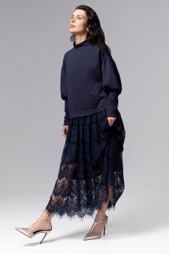 Платье комбинированное синее с кружевом Charutti(фото4)