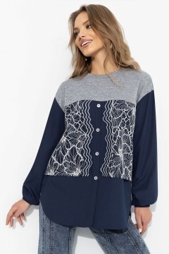 Свитшот комбинированный синий с имитацией рубашки Charutti(фото3)