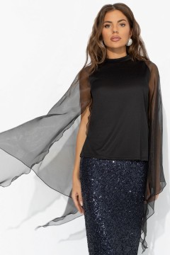 Блуза чёрная с акцентными рукавами Charutti(фото7)